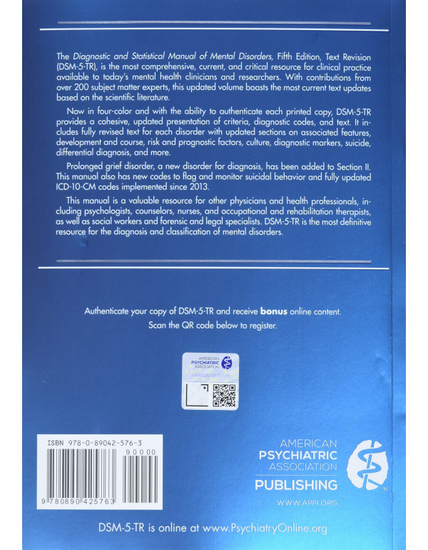 Diagnostic and Statistical Manual of Mental Disorders *US PAPERBACK* 5th Ed: Text Revision Dsm-5-tr (Amer Psychiatric Pub) - {9780890425763}